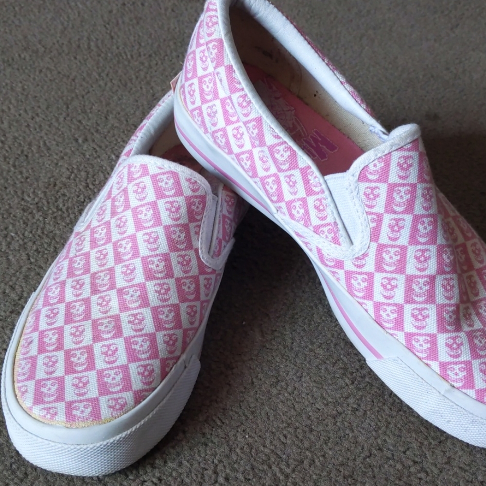 Misfits Pink and White Skeleton Slip-On Sneakers